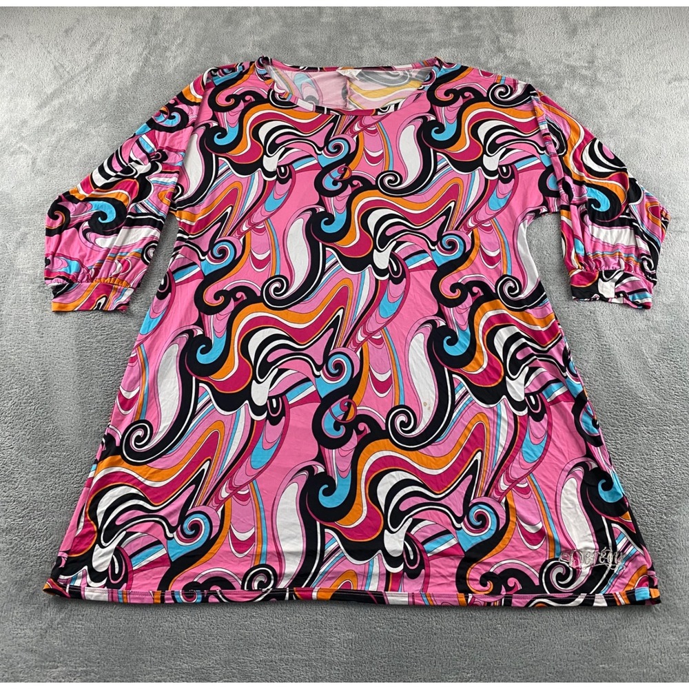 Dereon Womens 3X Pink Psychedelic Swirl Tunic Mini Dress 3/4 Sleeve B7475-1MS